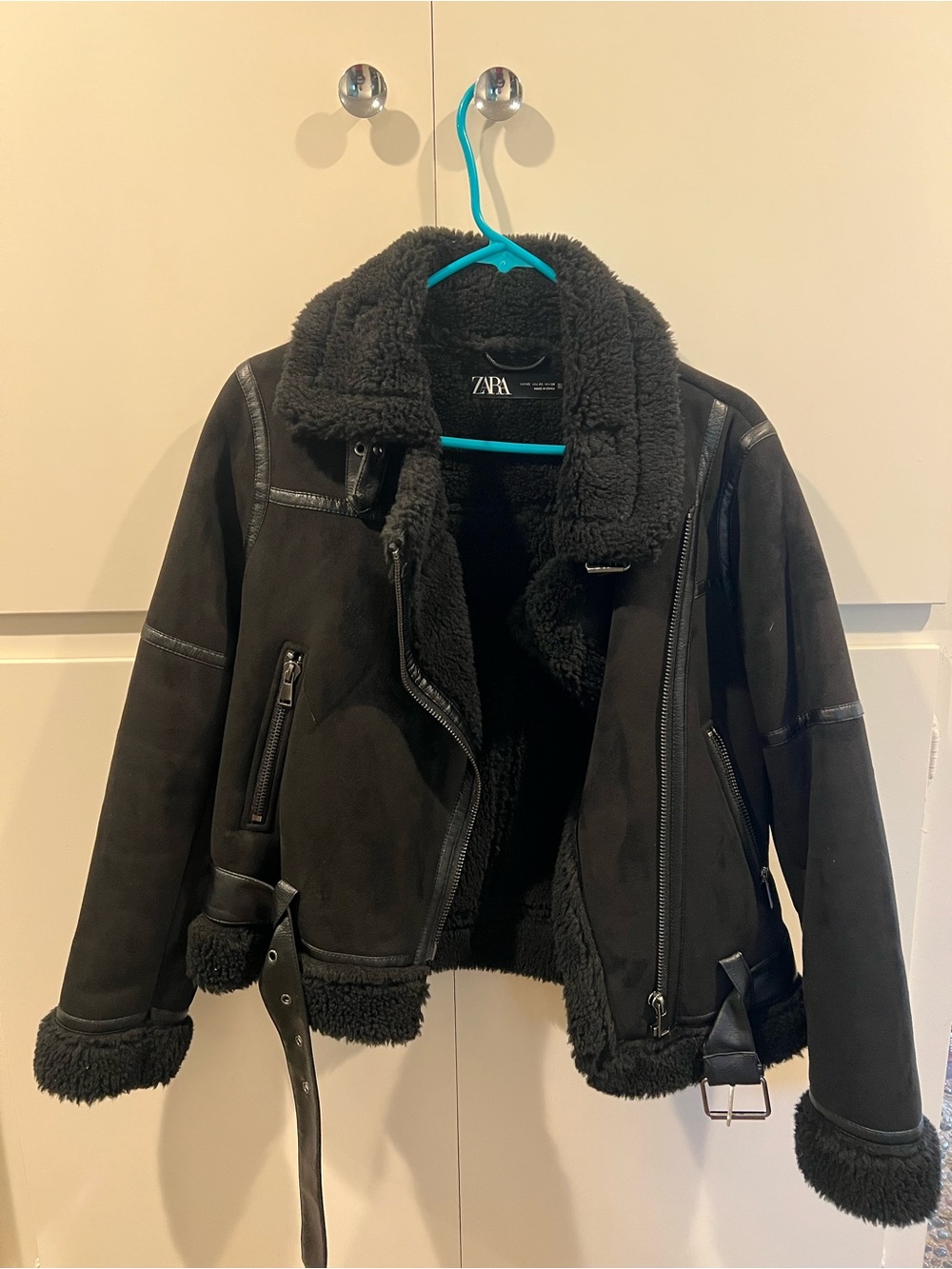 Zara Black Faux Shearling Moto Jacket